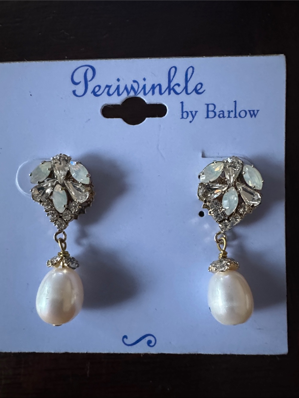 Periwinkle by Barlow Pearl Drop Earrings with Crystal Accents